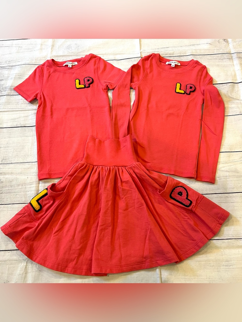 Little Parni Coral Skirt Set 2 Tees with LP Patches